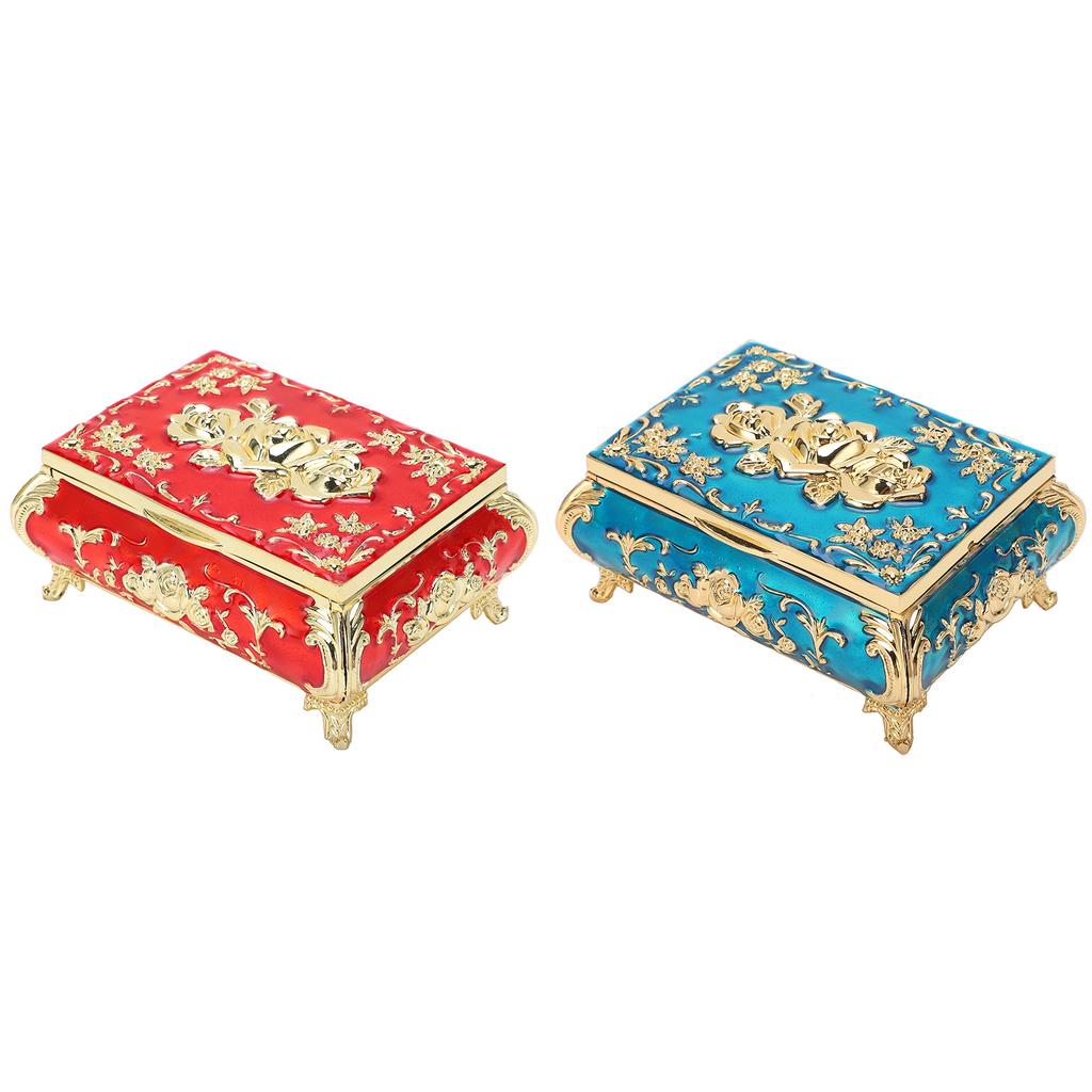 Vintage Jewelry Box Vintage Style Zinc Alloy Glossy Bright Vibrant Colors Scratch Proof Soft Velvet