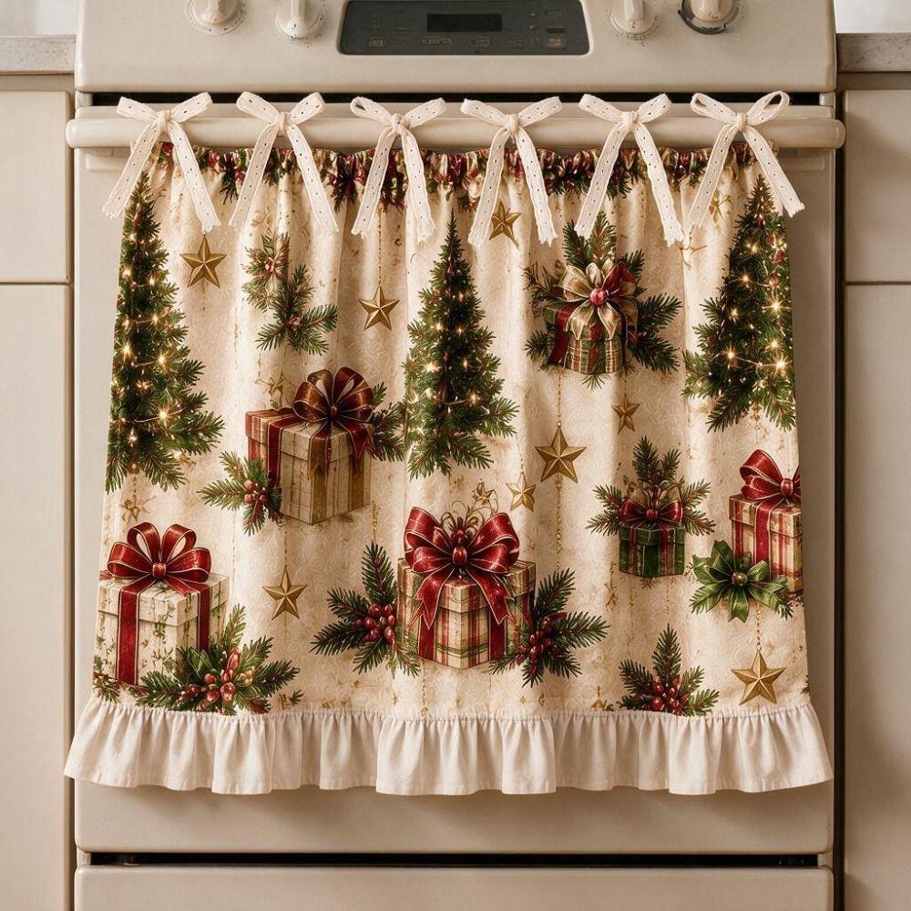 Decorative Christmas Oven Short Curtain Ruffled Edge Cabinet Curtain Kitchen Window