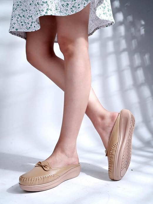 Shoetopia Womens Stylish Comfort Loafers Lightweight Cushioned Sole Casual Party Wear Sandals for Women Platform heel EU41 24CM бежевый 1930₽