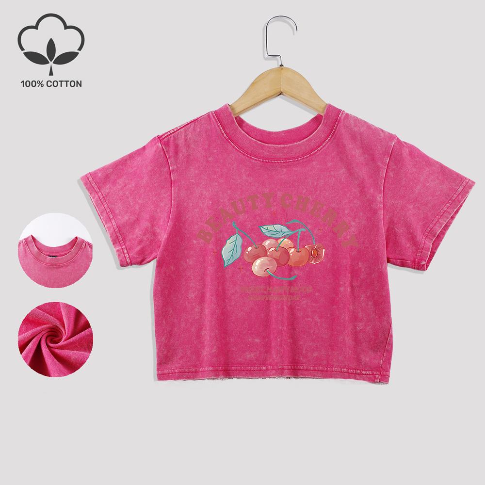 

Красота Вишня Арт Принты Письма Хлопковые Кроп-топы Тренд Лето Кружевной Подол Выстиранные Футболки Обычная Посадка Футболки с Круглым Вырезом Повседневная Одежда XL