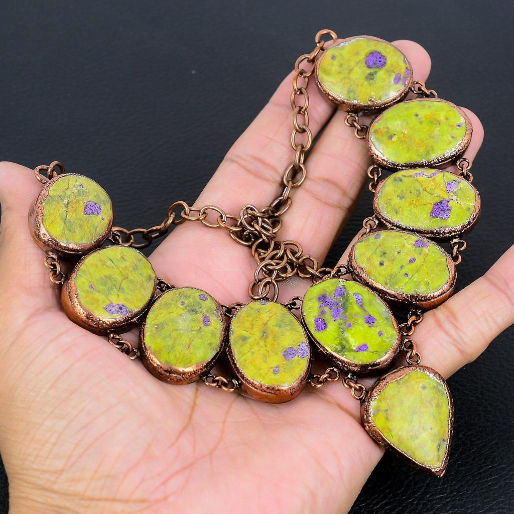 Stichtite Gemstone Necklace,  Copper Electroformed Handmade Designer Necklace Jewelry, Adjustable Chain Necklace Gift For Women