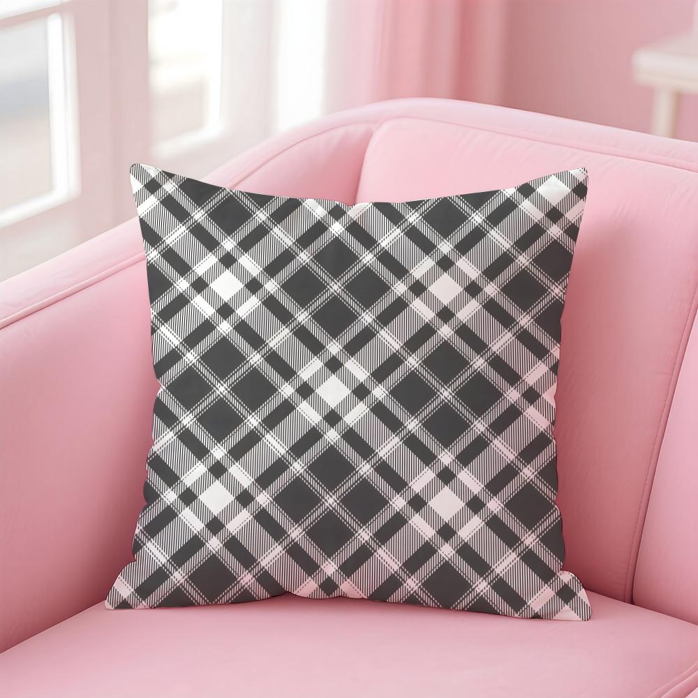 simple Monochromatic check pattern Cushion Cover Pillow Case Soft Skin Friendly Fabric  Concealed Zipper