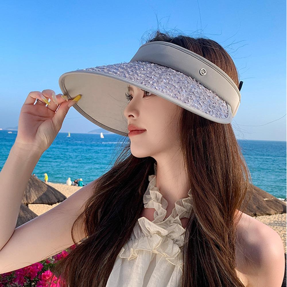 Summer Empty Top Cap Shiny Visor Cap Simple Sequin Sun Hat  Travel