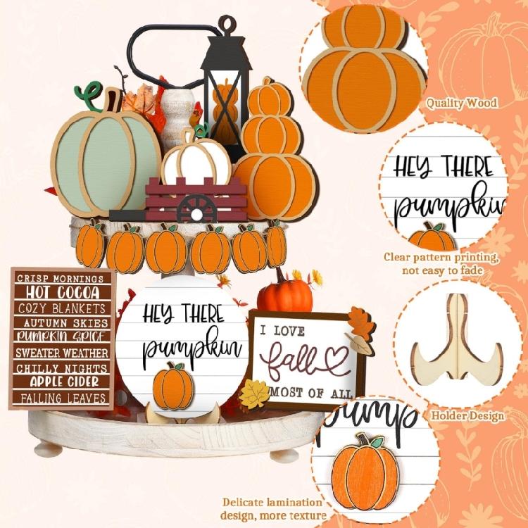 Fall Tiered Tray Decors Set Fall Decors for Home Autumn Wood Sign Thanksgiving Table Sign Farmhouse Tabletop Centerpieces