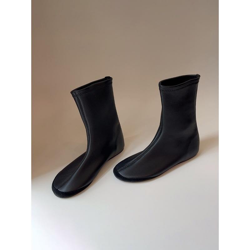 Sheepskin Version Round Head Retro Simple Thin Boots Flat Short Boots Thin Boots Elastic Boots Women's Versatile Commuter Socks Boots