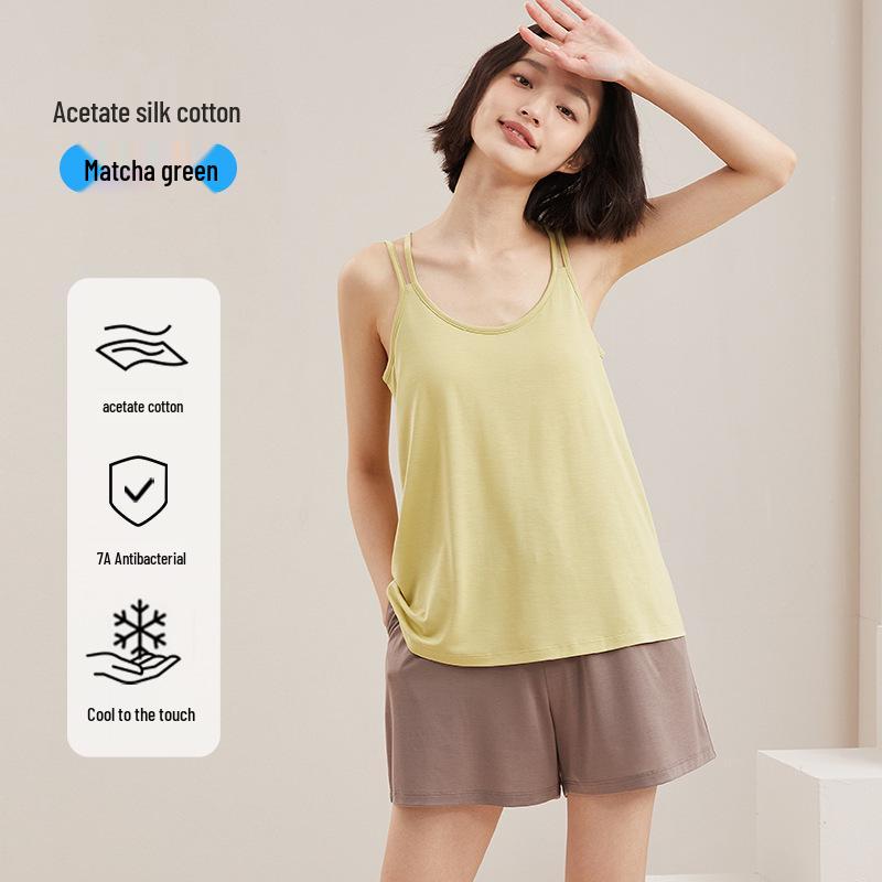 Oviezis Women's Ice Silk Camisole with Built-In Bra Pads, Thin and Loose Fit, Beautiful Back Design – Ideal Base Layer for Spring & Summer