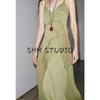 New Fall Women's Clothing French Style V-neck Fashion Draping Effect Splicing Sling Long Dress 1223453