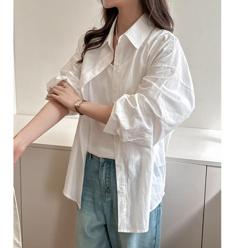 Spring Autumn Polo-neck Solid Casual Fashion Shirt Women Long Sleeve Single Breasted Cotton Blouse Cardigan Top