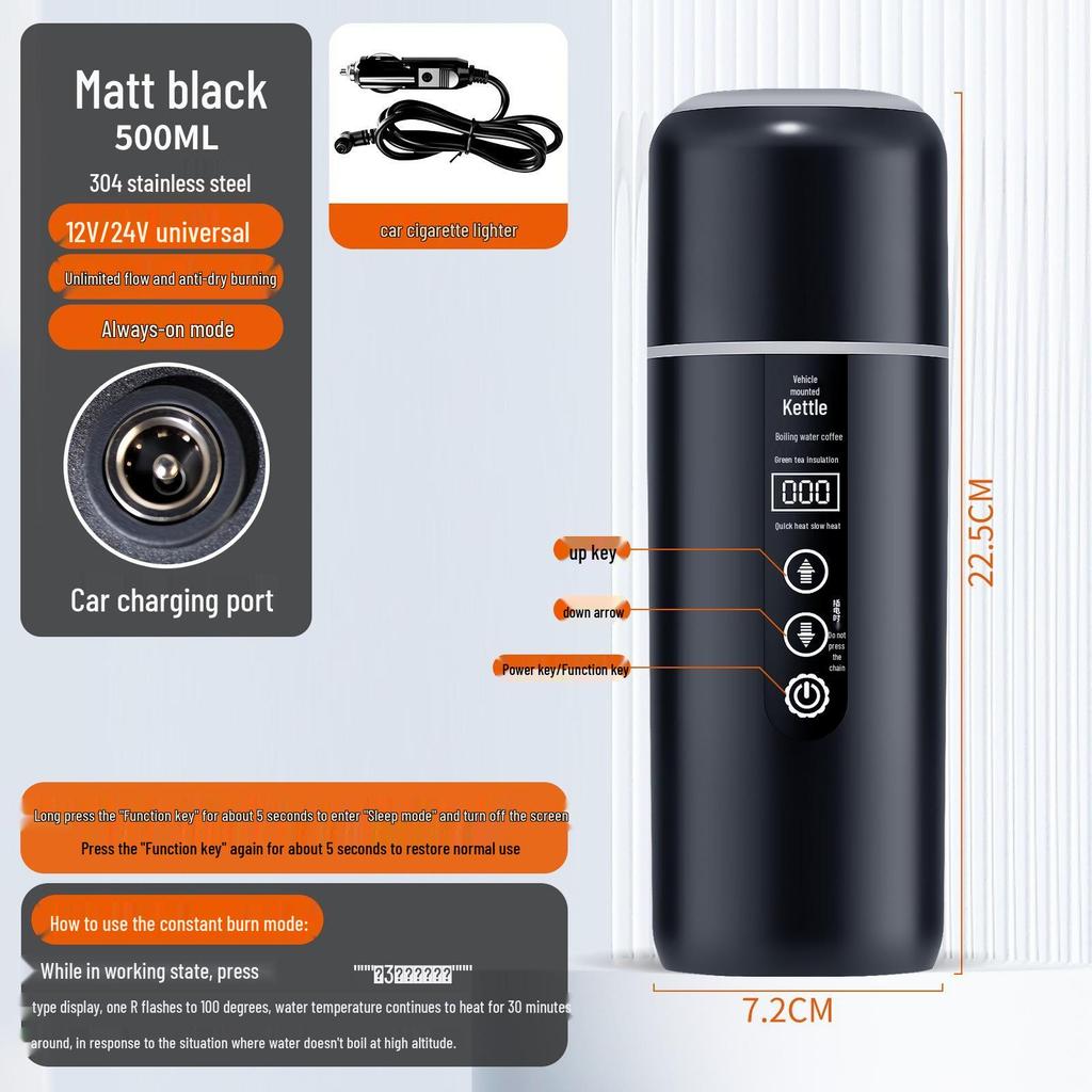Dvounapěťová auto elektrická konvice: USB chytrý vyhřívaný izolační hrnek pro 12V/24V