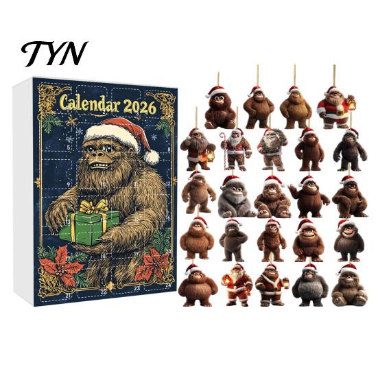 Sběratelské vánoční ozdoby Adventní kalendář, Série opic 24denní odpočítávací krabička s akrylovými přívěsky, Sváteční závěsy na stromek pro sváteční domov