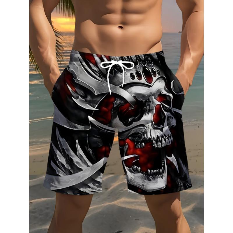Men s fashionable printed beach shorts, skull pattern 3D printing M