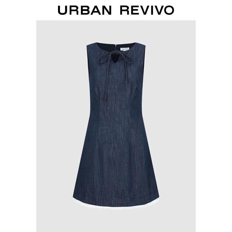 UR2026 Women s Casual Drawstring Denim A-Line Dress M