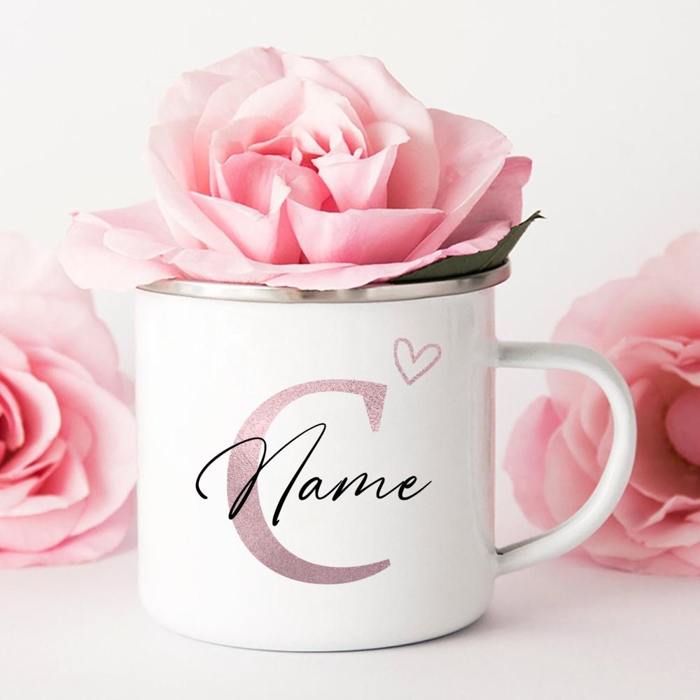 Personalisierte Tasse Herz Initial mit Namen Kaffeetasse Individuell Tee Heißschokolade Tassen Braut Brautjungfer Muttertagsgeschenke für Sie