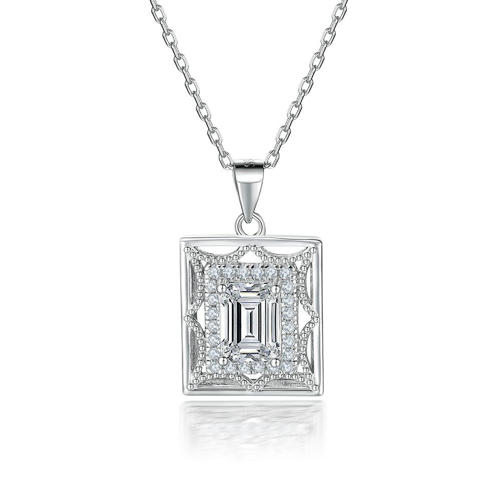 

S925 sterling silver octagram pendant dream catcher square diamond zircon necklace women s high sense of European and American style 925 silver платиновый