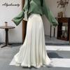 Moda Coreana Otoño Invierno Mujer Falda Maxi Larga Cintura Alta Beige Negro Punto Plisada Falda Tejida Flecos Elegante Femenina Faldas
