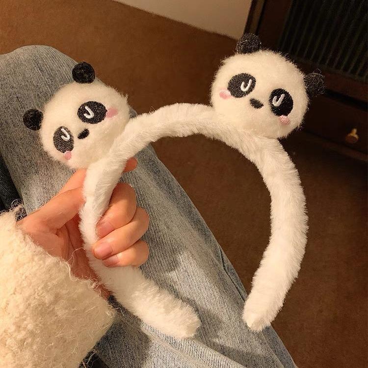 Cute Panda Hair Bands Women Face Wash Special Non-slip Headband Cartoon Plush Wide Edge Headband Girls Hair Accessories