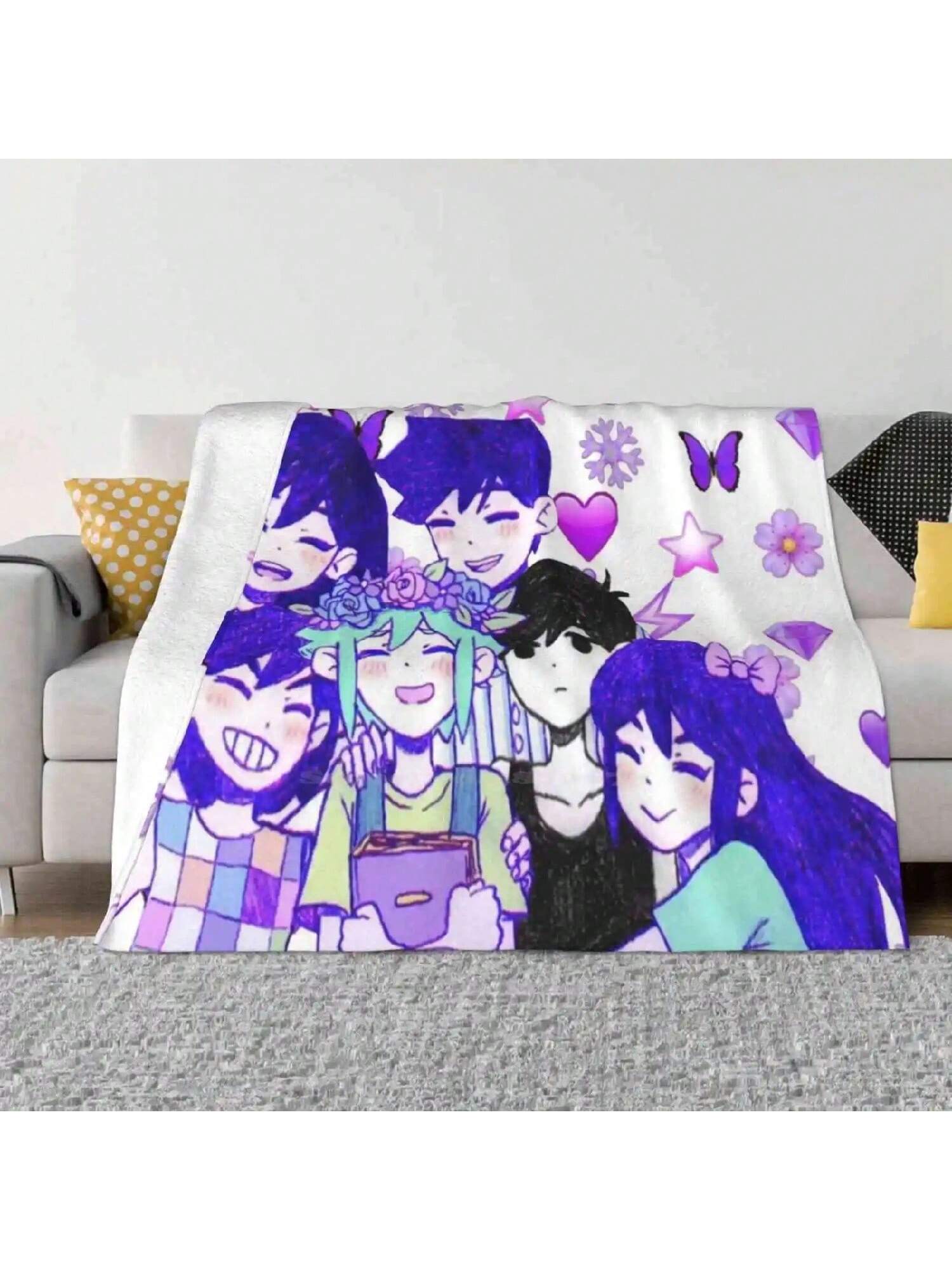 Omori-Happy Family Fashion Soft Warm Flannel Blanket Omori Video Game Omori Game Omori Anime Omori Characters Omori Rpg Aubrey 75X95CM серый