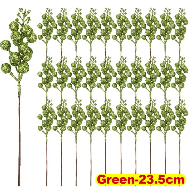 Fructe Roșii Artificiale cu Sclipici Crăciun Flori Artificiale Plante Pudră Aurie Crenguțe de Ilex Ornament pentru Petrecerea de Anul Nou Decor Acasă