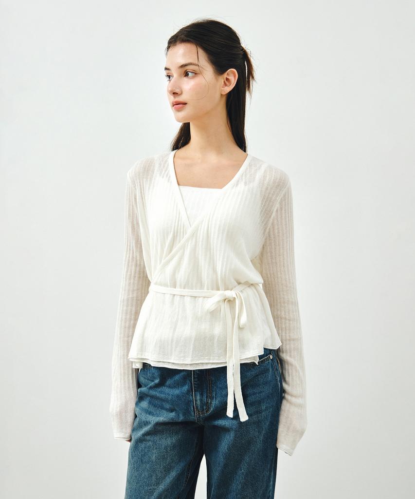 MONGDOL [Set] Sheer Linen Wrap Knit & Sleeveless White Mdkt124White