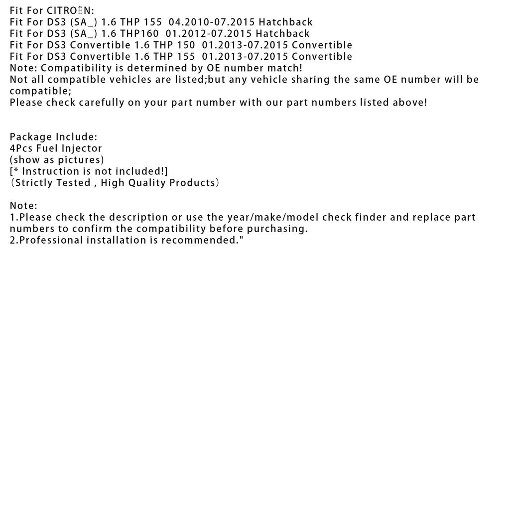 4Pcs Fuel Injector For BMW F21 F30 MINI R55 R56 R60 Peugeot CITROËN 0261500073