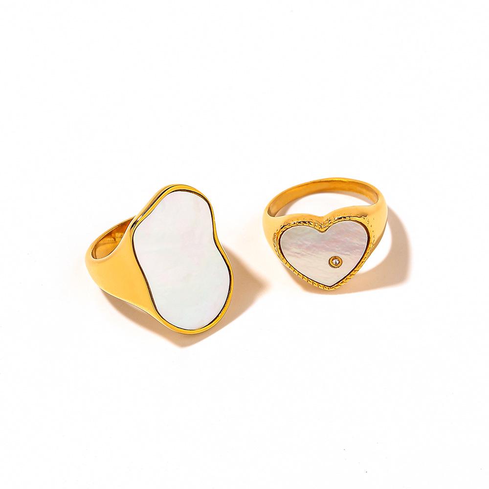 Yingtai Women's Geometric Ring: Stainless Steel with White Mother of Pearl, Mirror Polished, Vacuum Plated 18k Gold, Non-Fading.