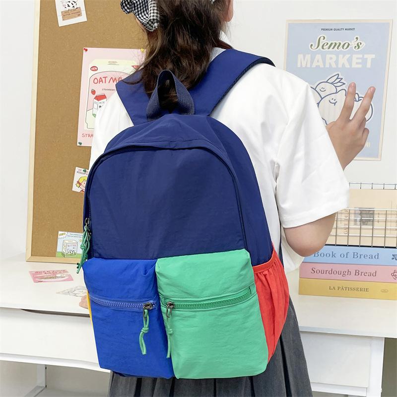 Schoolbag New High-value Children's Schoolbag Korean Version Cute Contrasting Color Student Backpack Large Capacity Lightweight Weight Backpack