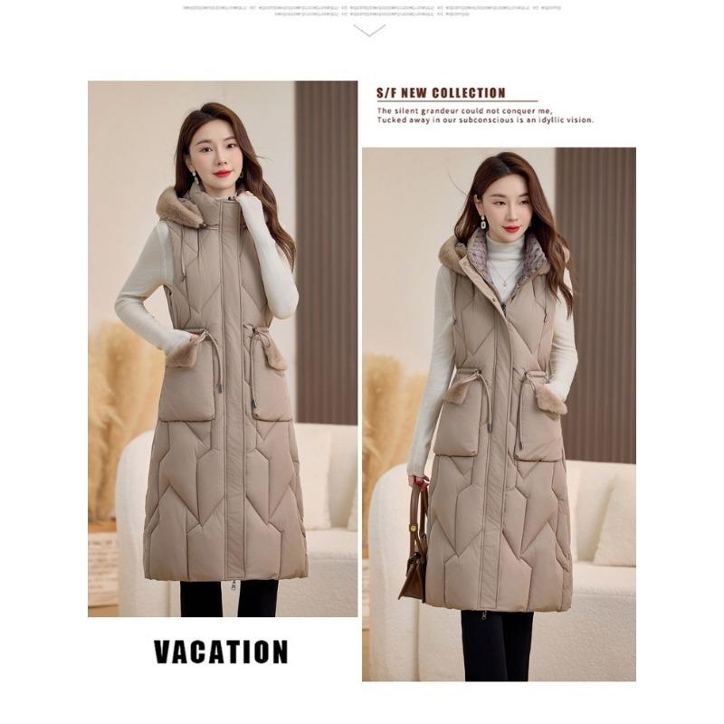 

Зимние новые модели тонкий пуховый хлопковый жилет двусторонний женский средней длины хлопковый жилет ниже колена универсальная верхняя одежда хлопковый жилет спина XXL хаки