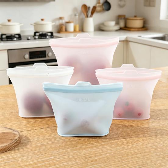 Sac de Conservation Alimentaire en Silicone de Qualité Alimentaire avec Bande d'Étanchéité Pochette Étanchéité Reutilisable Compatible Micro-ondes Conservation Fraîcheur pour Cuisine Maison Salle à Manger
