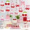 Cherry Birthday Party Decorations Red Pink Cherry Bow Hanging Swirl Garland for Girls Baby Shower She's the Cherry On Top Theme Party Decor
