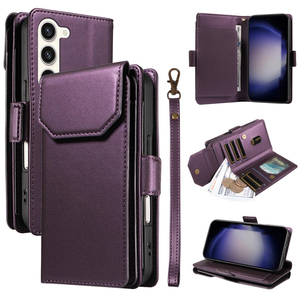 For Samsung Galaxy S23 Case with Multi-Card Holder and Strap PU Leather Phone Cover Stand