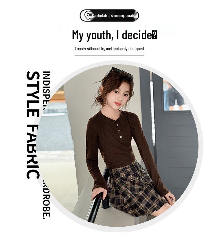 Modischer Zweiteiler für Mädchen für Frühling und Herbst, schlankmachend, mit kurzem Rock