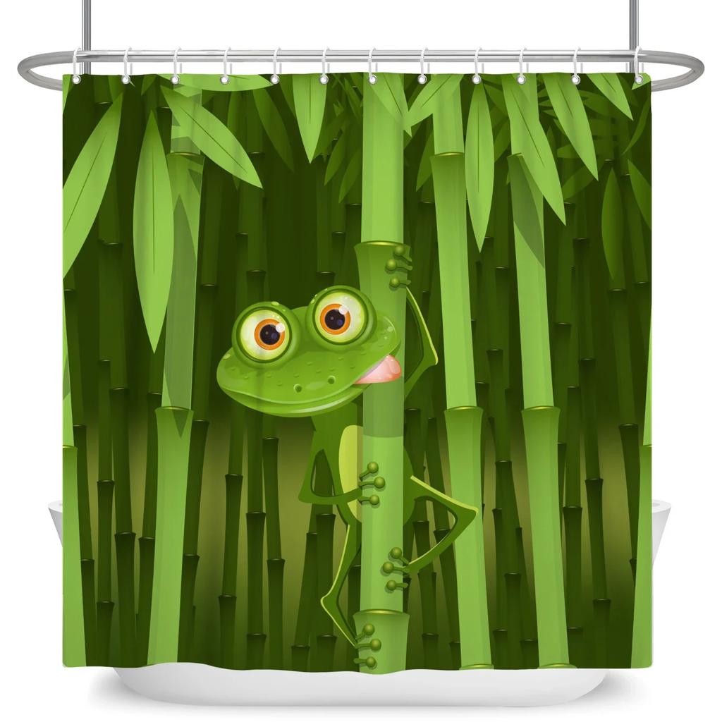 Funny Frog Cartoon Shower Curtain Sets Leaf Animal Creative Children Bathroom Decor Waterproof Fabric Home Hooks Bath Curtains