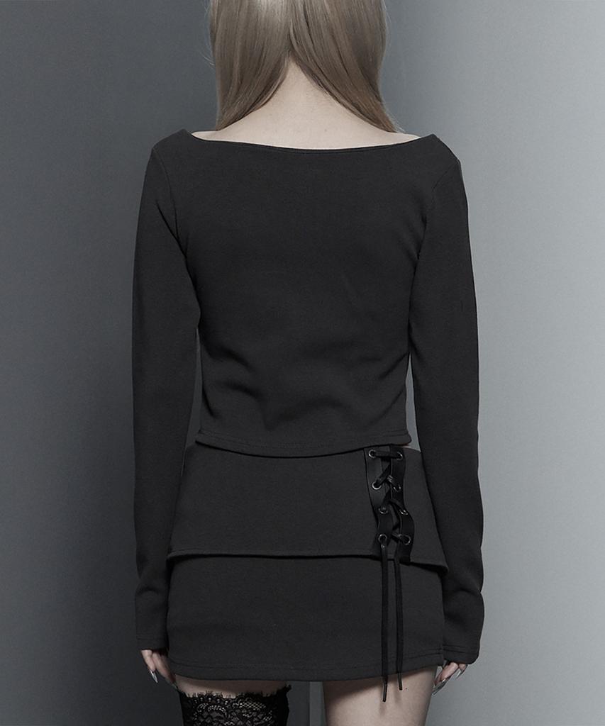 ETRE AU SOMMET Square Button Point Slim-Fit Long Sleeve Top (Dark Gray)