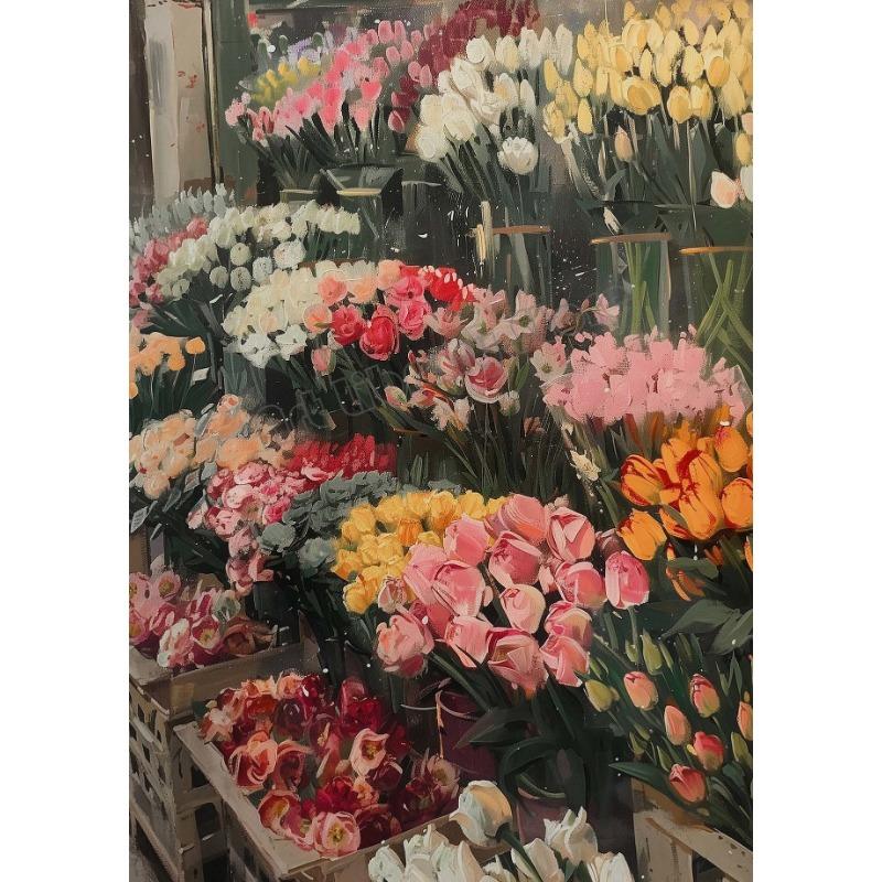 

Античный пейзаж Винтажный темный академический полевой цветок тюльпан рынок плакат холст картина настенное искусство картины домашний интерьер декор 21cm×30cm NoFrame