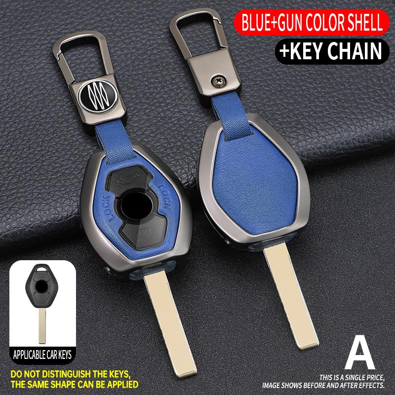 Zinc Alloy +Leather Car Key Case Cover for BMW 3 5 7 Series X5 E53 X3 F83 E46 E39 E38 E60 E63 E61 E64 330i Z3 Z4 E85 E86 M5 325i