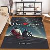 I Love Jesus Starry Night Scene Non-slip Rug Suitable for Living Room and Bedroom Sofas.