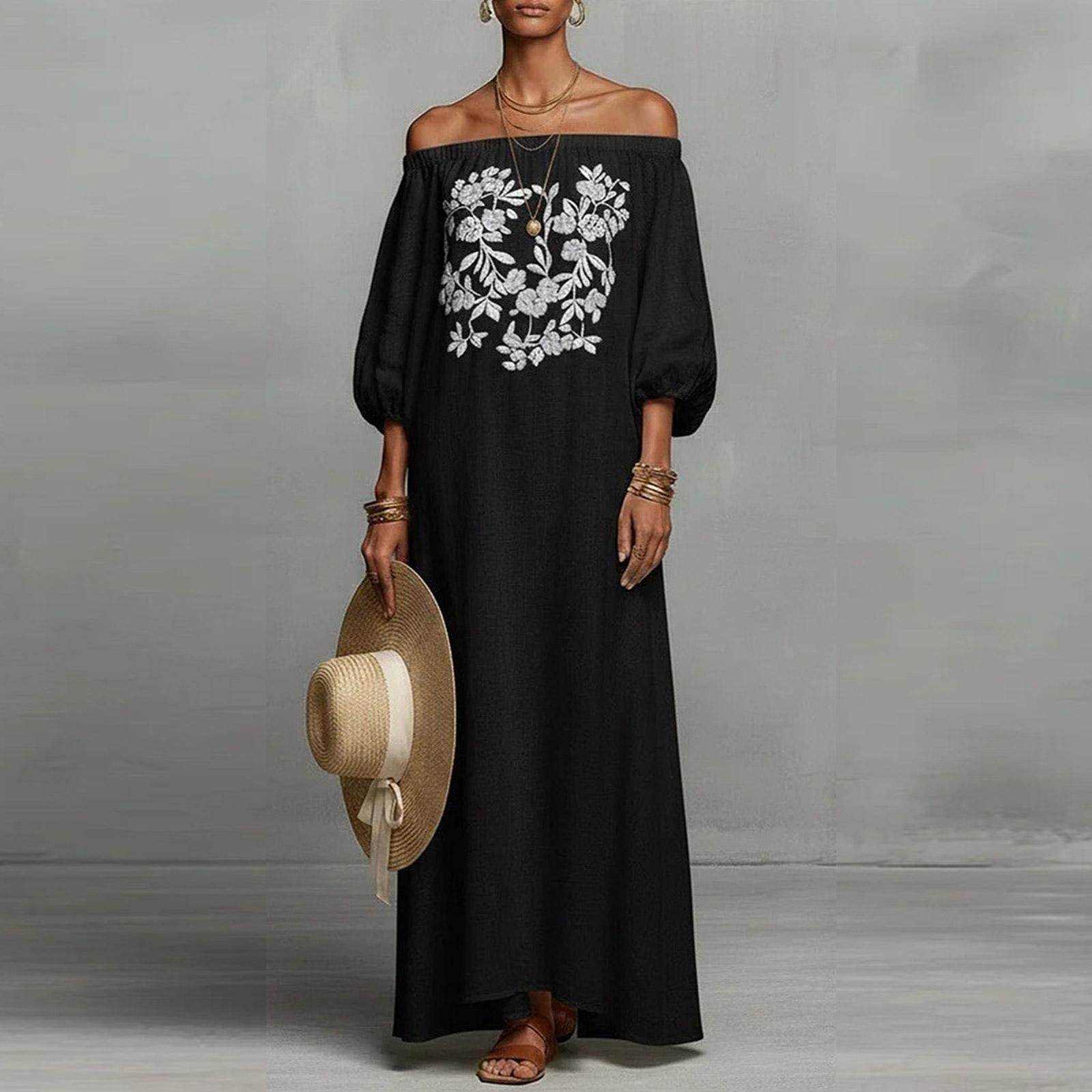 

Женское платье Повседневное Легкое Платье С-образный вырез Отпуск Бохо Пляжное Летнее платье XXL чёрный