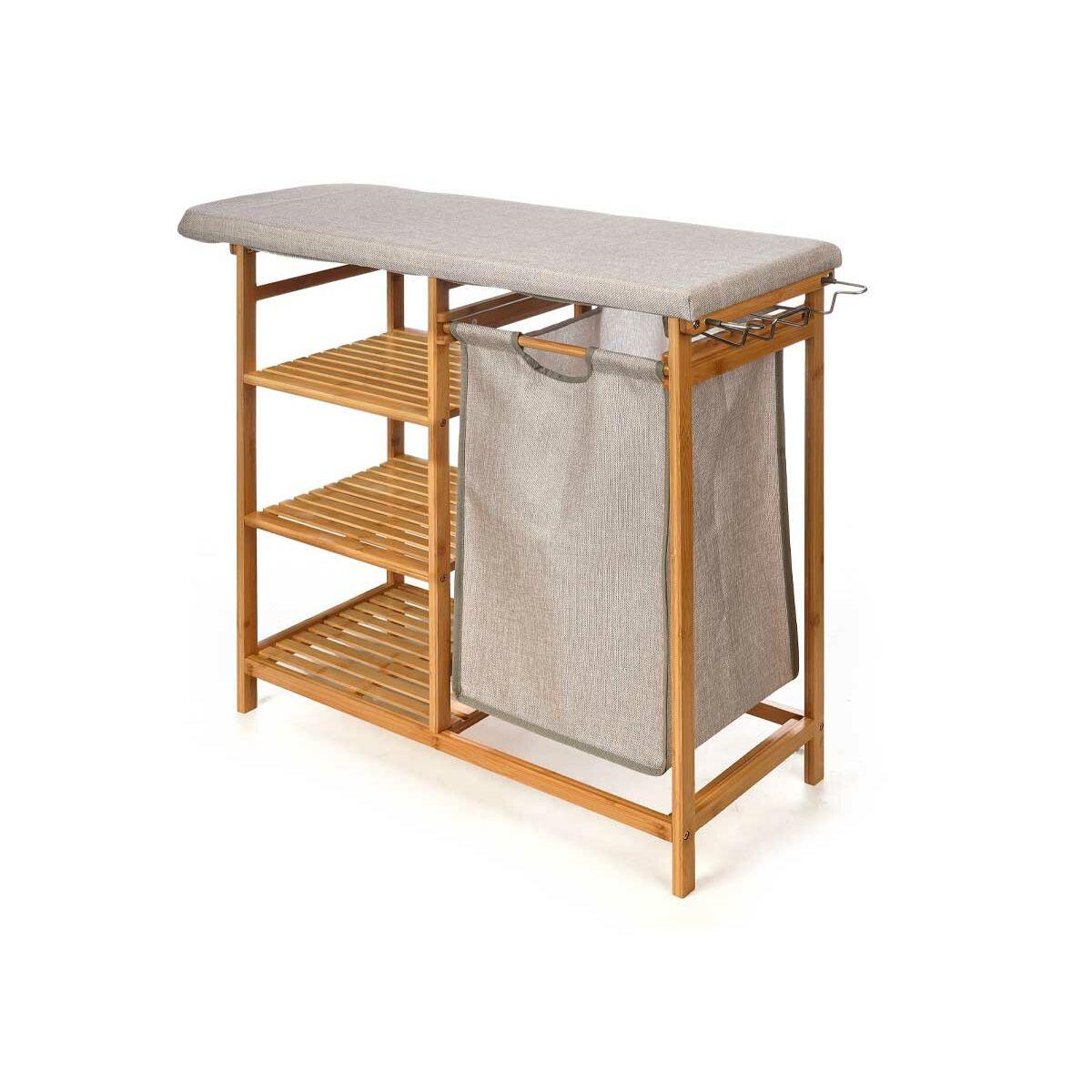 Kipit - Bamboe kast met strijkplank en wasmand BAMY, 111 x 34 x 82 cm - beige