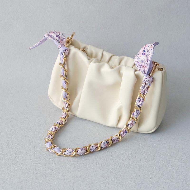 New Fashion Brand Woman Handbag Accessory Chains Detachable Floral Print Gold Silver Metal Silk Shoulder Strap Women DIY Chain Bag Handles