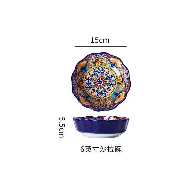 Bohemian Ceramic Rice Bowl Value Fruit Salad Bowl Creative Retro Household Noodle Eating Rice Small Bowl Kitchen Tableware New