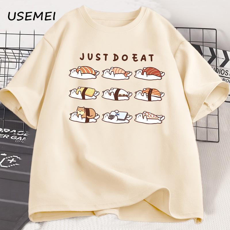 Funny Cat Shusi Graphic T Shirts Cute Cartoon Cotton Printed T Shirt Loose Unisex Round Neck Mens Clothes Oversized Streetwear