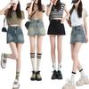 Fusta scurtă de denim retro Fusta scurtă de slăbire cu talie înaltă de vară pentru femei, Fusta înfășurată în șold cu linie A anti-orbire