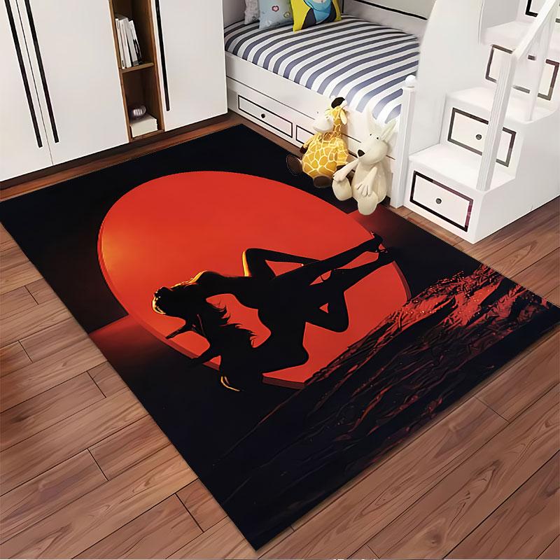 Silhouette Art Red Circle Carpet suitable as a non-slip mat for the living room or bedroom sofa