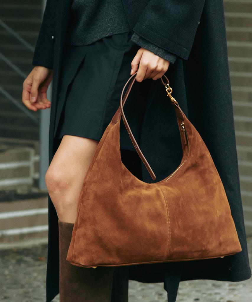 Komorebi Museum B05-5 Cow Leather Buckle Round Hobo Bag_Suede Mocha