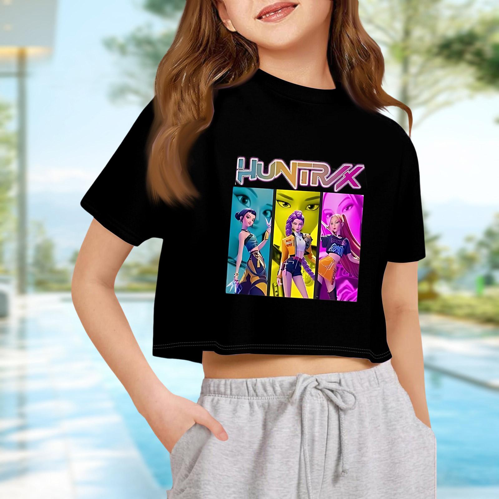 

Kids T-Shirt Boys Girls Printed Color Expose The Navel Short Sleeve Loose Fit Pullover Tops 100 чорний