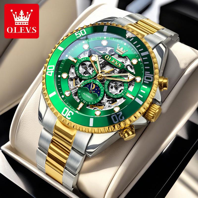 Oulisi Herren Automatikuhr - Lao-Stil, Wasserdicht, Multifunktionales Design