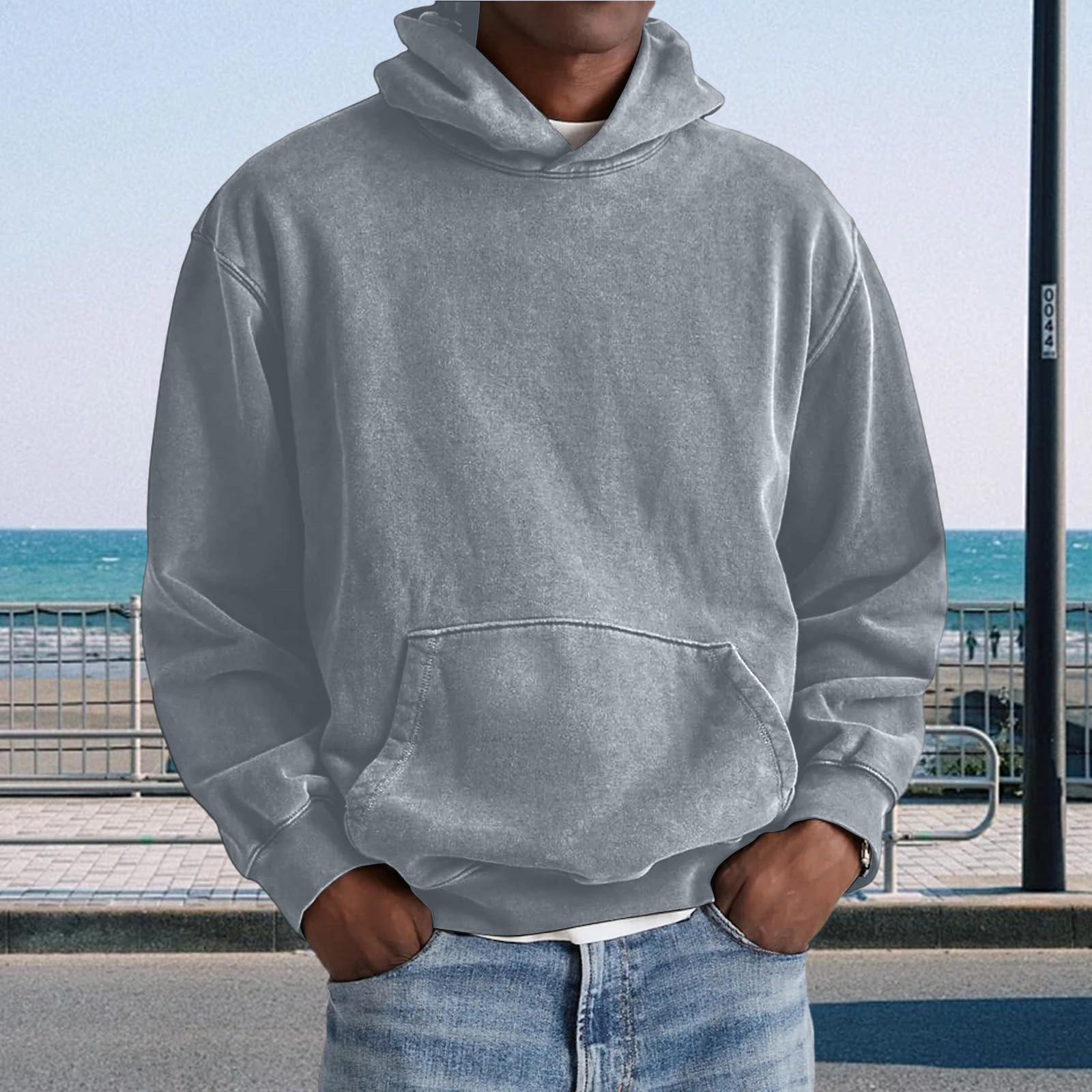 

Men Hooded Pullover With Pocket Long Sleeve Fleece Sweatshirt Workout Tops Fall Fashion Hoodie L