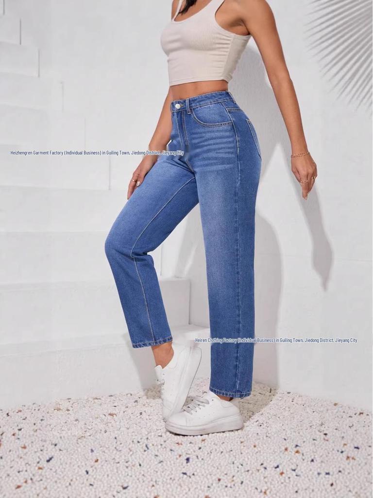 Klassiske Retro Jeans til Kvinder med Vide Ben og Stretch - Ensfarvede, Høj Stretch, Afslappet Pasform