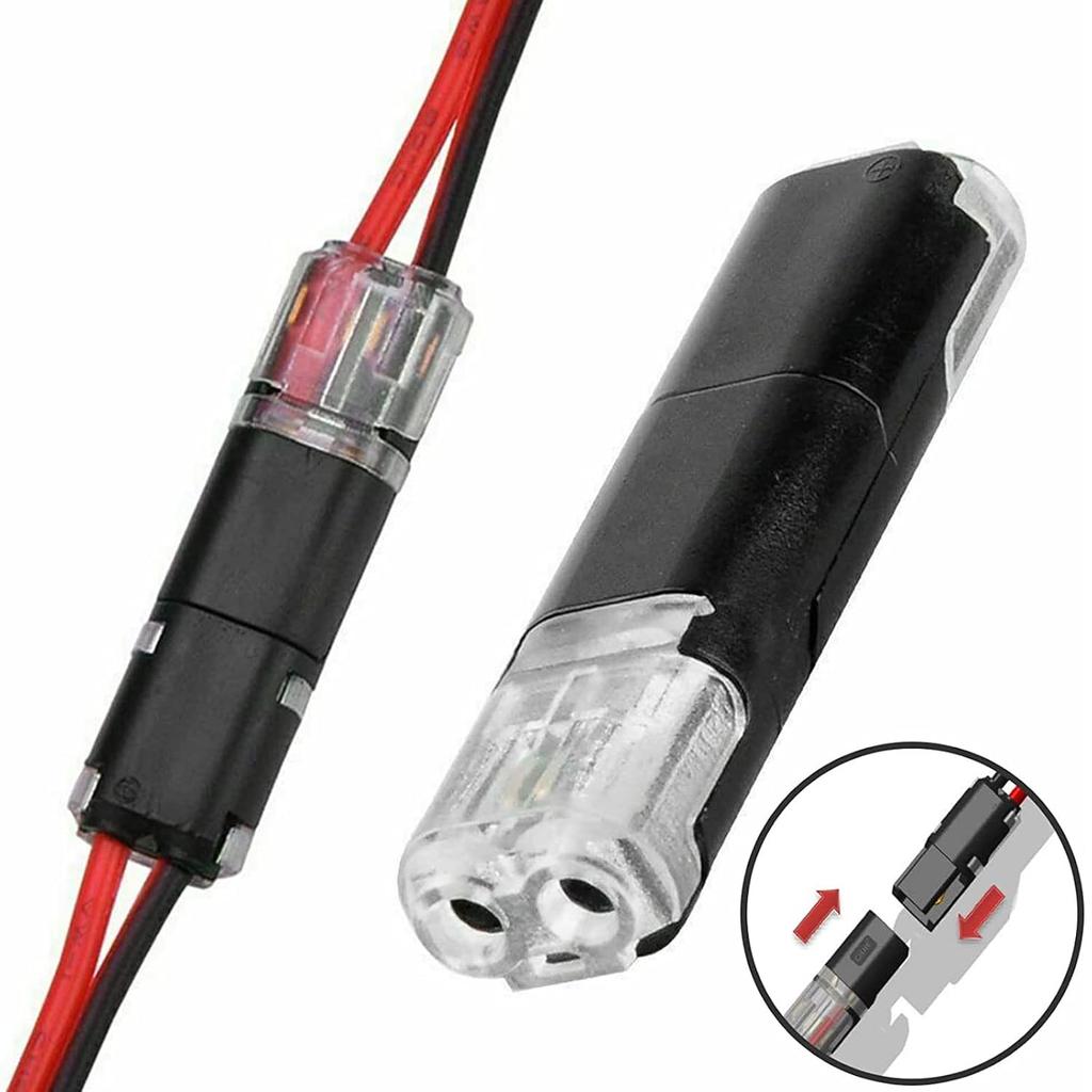 Double-Wire Plug-in Connector with Locking Buckle - Pluggable LED Wire Connectors, 2 Pin 2 Way Electrical Wire Connector, AWG 18-22, No