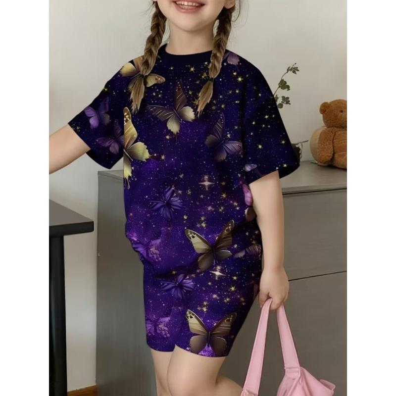 Summer 2025 new 3D cartoon bear print casual fashionable soft comfortable lightweight and breathable children's set